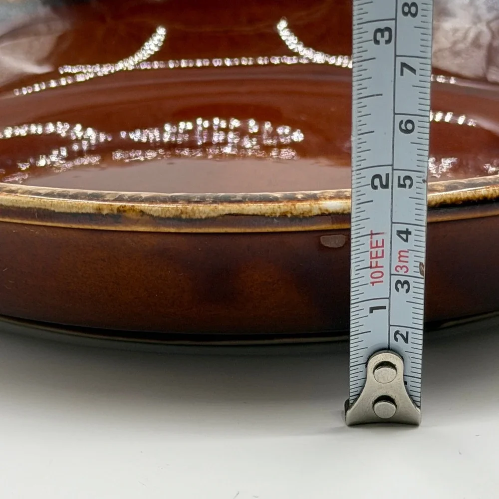 Vintage Brown Drip Glaze Pie Dish Oven Proof USA Stoneware Ceramic Baker 9 Inch